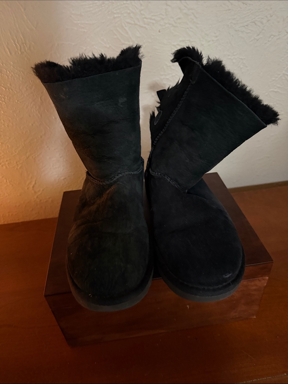 UGG Black Suede Shearling Mid-Calf Boots